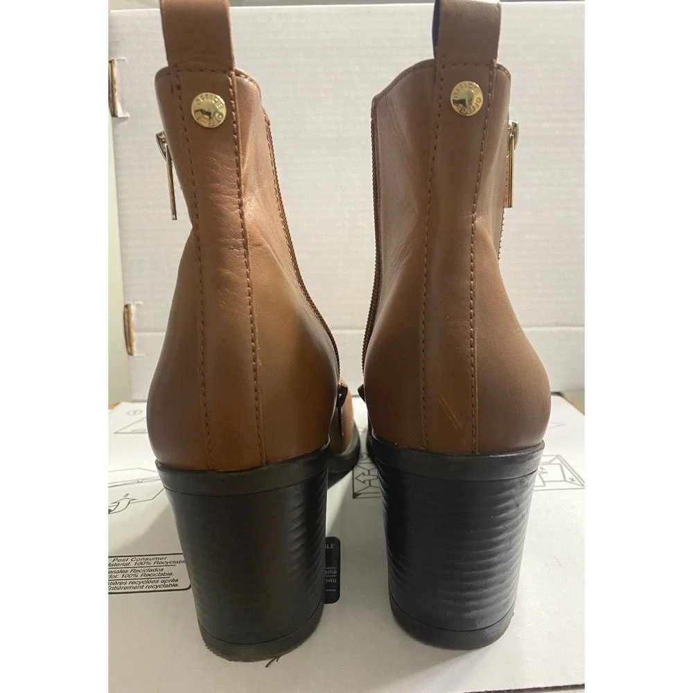 Office‎ Ankle Boots Womens 42 Brown Leather Block Heel Zip Booties PG053203